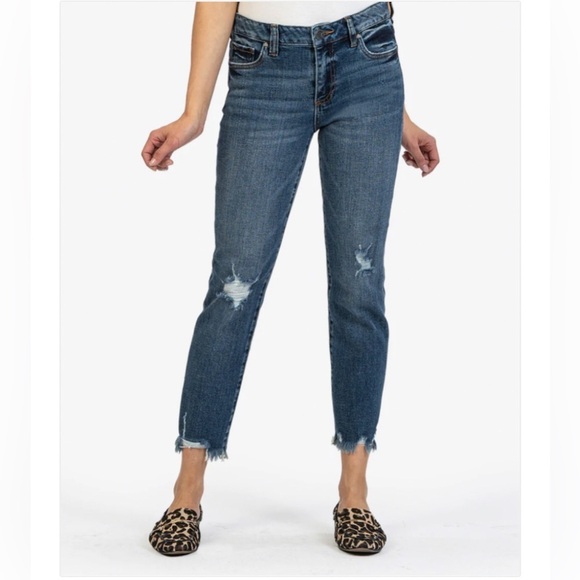 Kut From The Kloth Reese Ankle Straight Leg Jeans Distress Raw Hem Womens 6 - Picture 1 of 13
